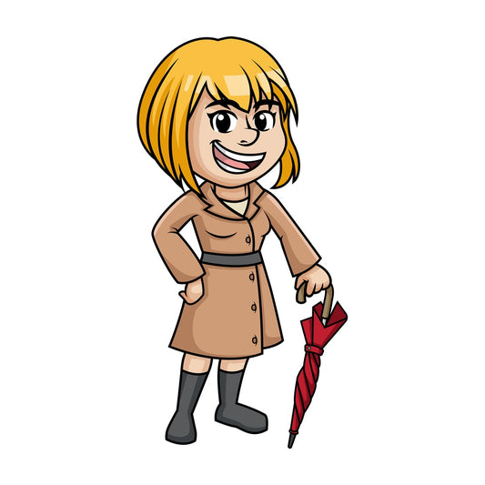 Girl wearing winter coat and holding closed umbrella. PNG - JPG and vector EPS (infinitely scalable).