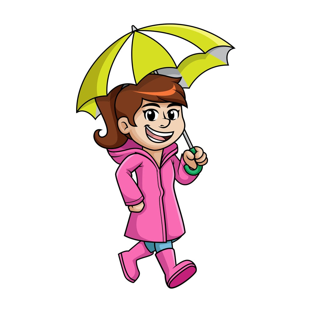 Girl holding umbrella while walking. PNG - JPG and vector EPS (infinitely scalable).