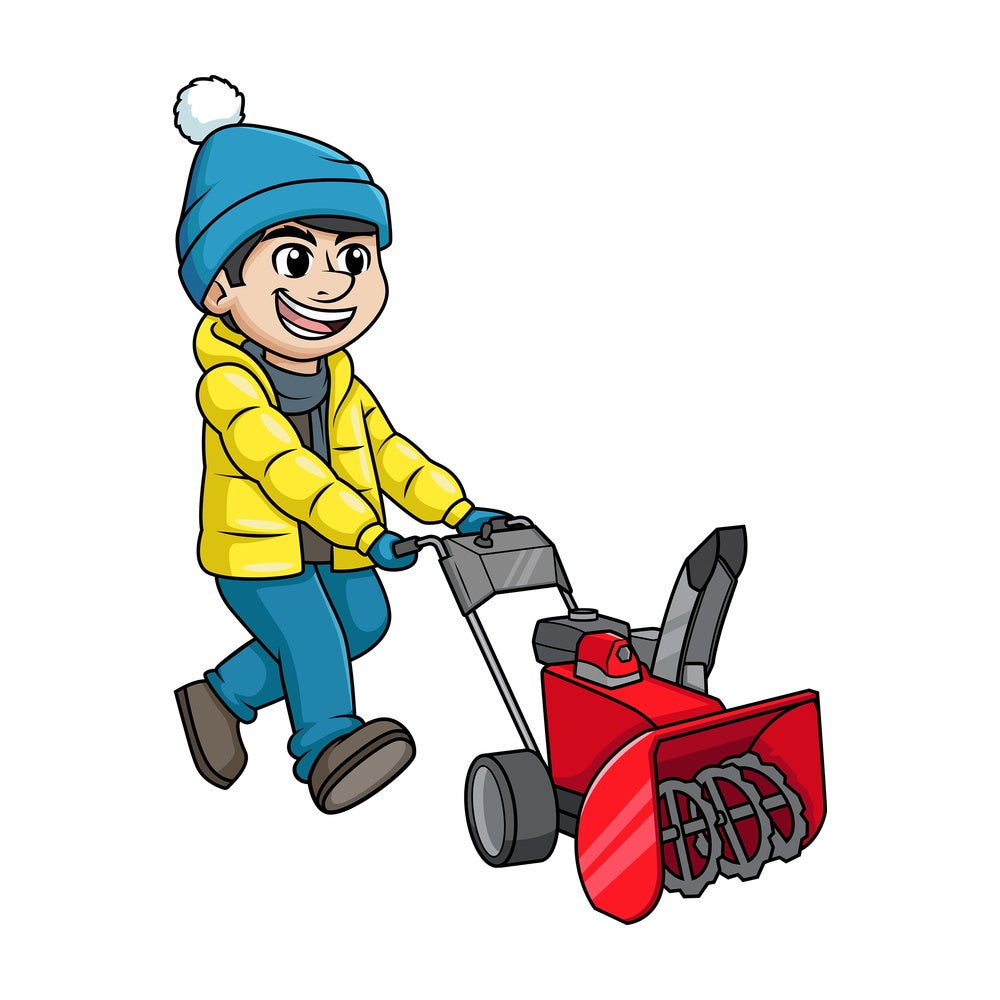 Happy man using snowplow. PNG - JPG and vector EPS (infinitely scalable).