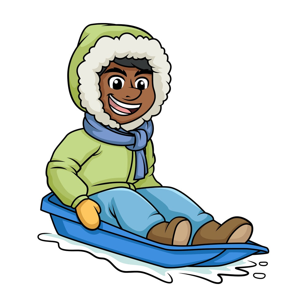 Black guy on a snow sled. PNG - JPG and vector EPS (infinitely scalable).