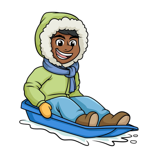 Black guy on a snow sled. PNG - JPG and vector EPS (infinitely scalable).