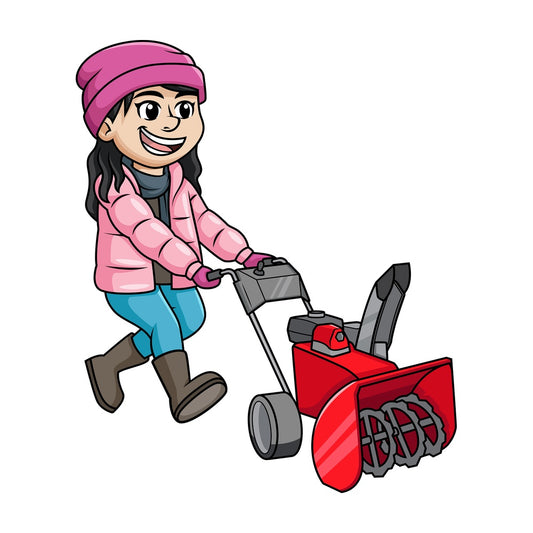 Girl using snow blower. PNG - JPG and vector EPS (infinitely scalable).