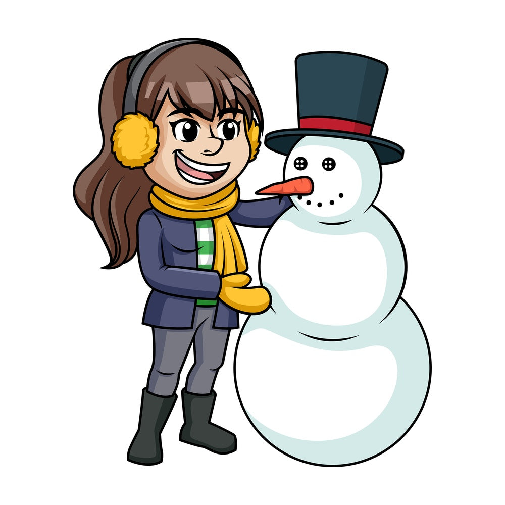 Girl building a snowman. PNG - JPG and vector EPS (infinitely scalable).