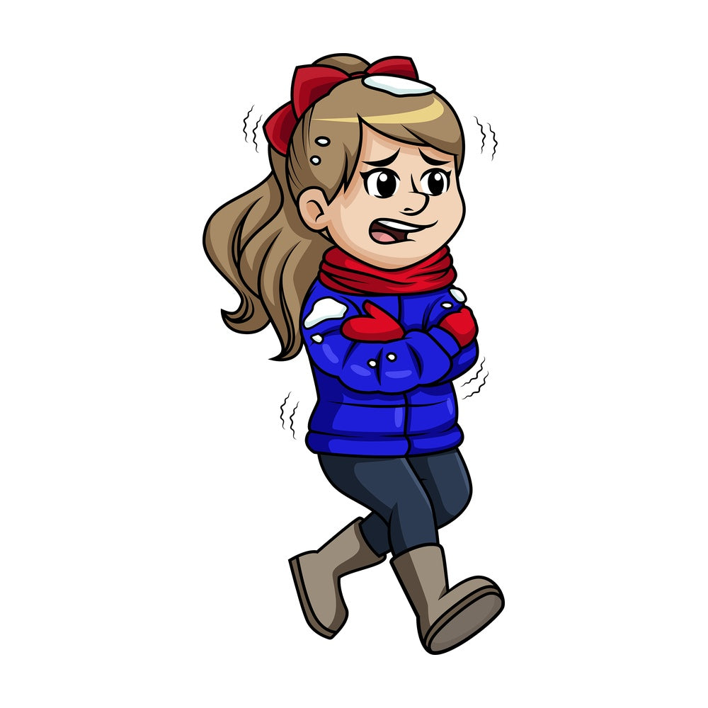 Girl walking in the snow feeling cold. PNG - JPG and vector EPS (infinitely scalable).