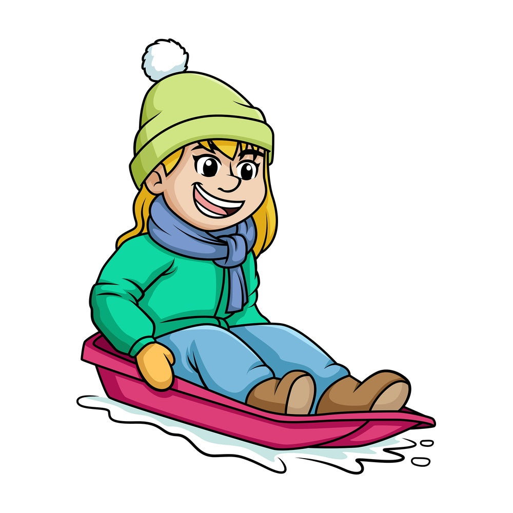 Girl riding snow sled. PNG - JPG and vector EPS (infinitely scalable).
