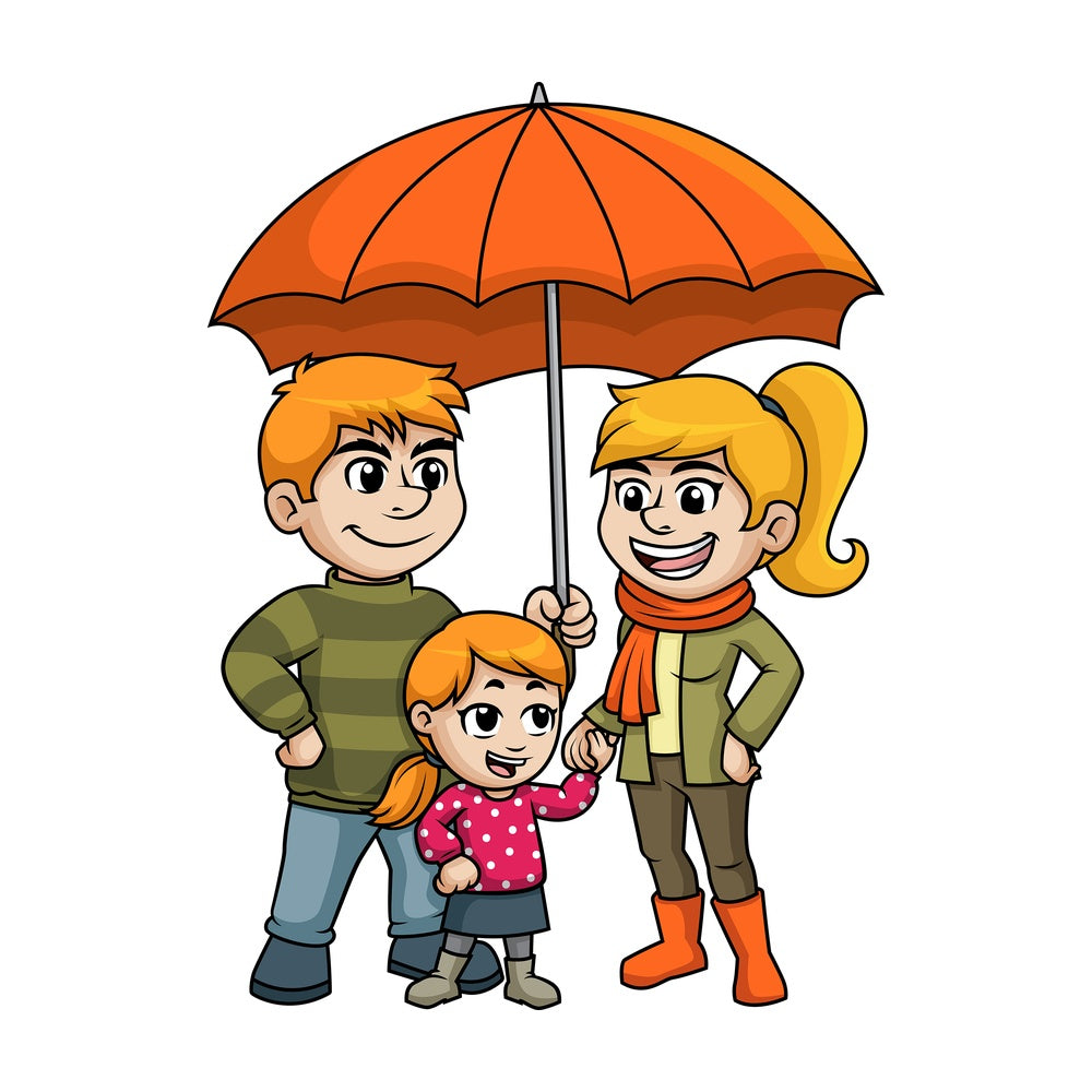 Family under umbrella. PNG - JPG and vector EPS (infinitely scalable).