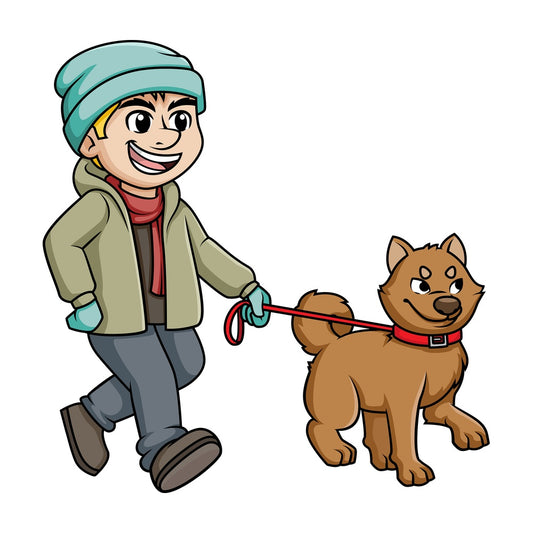 Man walking dog in the winter. PNG - JPG and vector EPS (infinitely scalable).