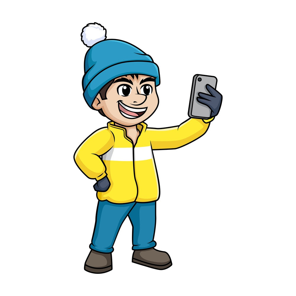 Man taking selfie in the winter. PNG - JPG and vector EPS (infinitely scalable).