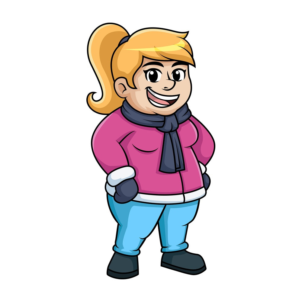 Fat woman dressed for winter. PNG - JPG and vector EPS (infinitely scalable).