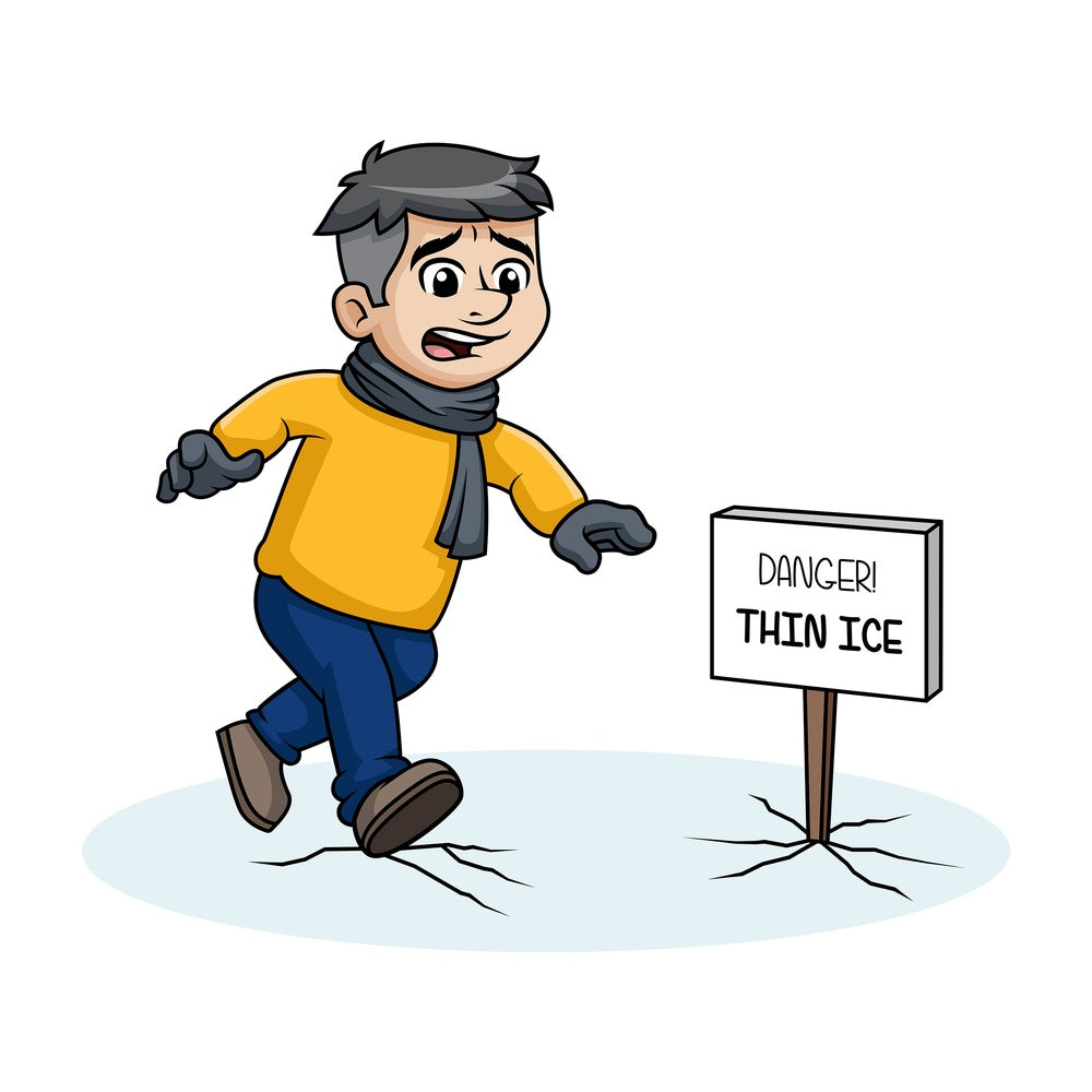 Man walking on thin ice. PNG - JPG and vector EPS (infinitely scalable).
