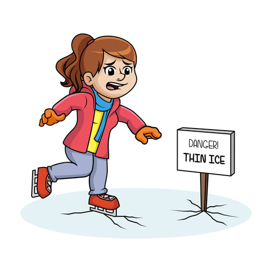 Woman skating on thin ice. PNG - JPG and vector EPS (infinitely scalable).