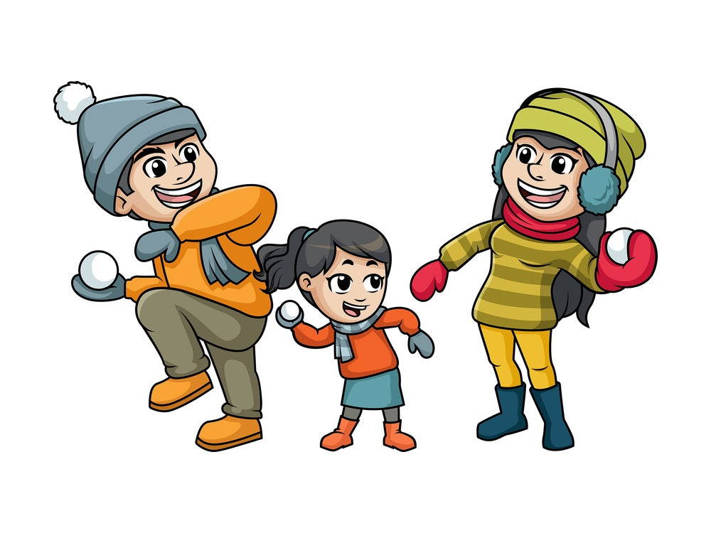 Family throwing snowballs at each other. PNG - JPG and vector EPS file formats (infinitely scalable). Image isolated on transparent background.
