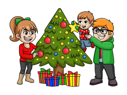 Family decorating christmas tree. PNG - JPG and vector EPS file formats (infinitely scalable). Image isolated on transparent background.