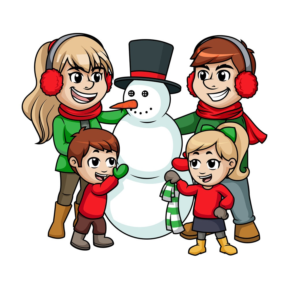 Family building a snowman. PNG - JPG and vector EPS file formats (infinitely scalable). Image isolated on transparent background.