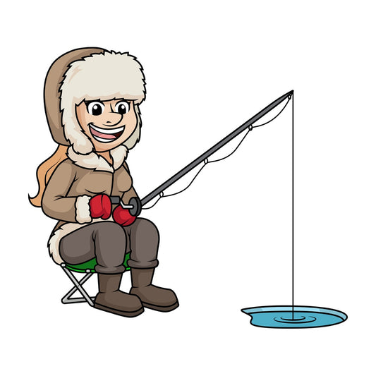 Woman fishing on frozen lake. PNG - JPG and vector EPS (infinitely scalable).