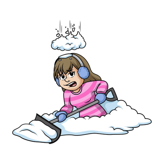 Snow falling on a woman while shoveling. PNG - JPG and vector EPS (infinitely scalable).