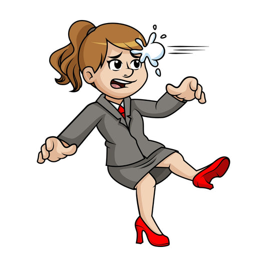 Business woman getting hit with snowball. PNG - JPG and vector EPS (infinitely scalable).