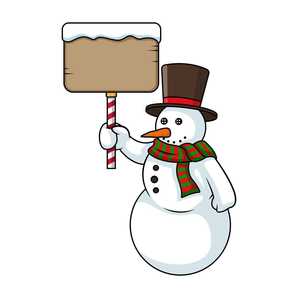 Snowman holding sign. PNG - JPG and vector EPS (infinitely scalable).