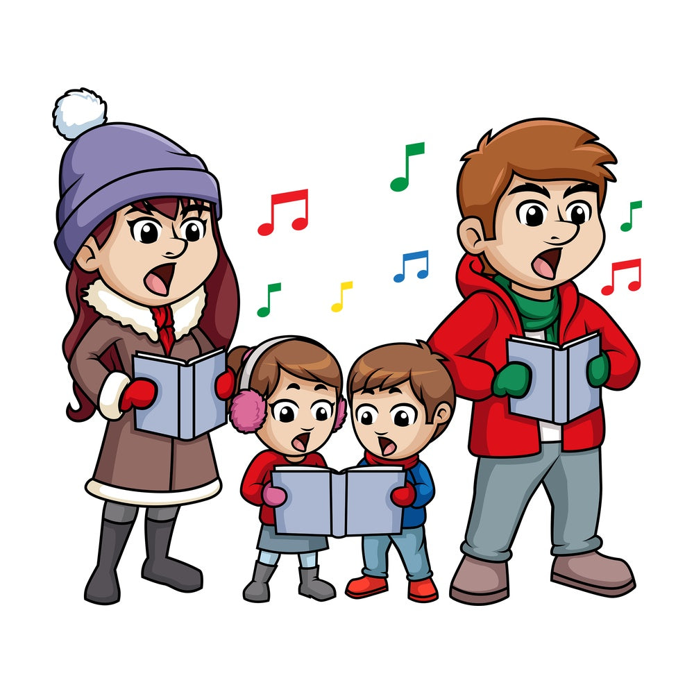 Family singing christmas carols. PNG - JPG and vector EPS (infinitely scalable).