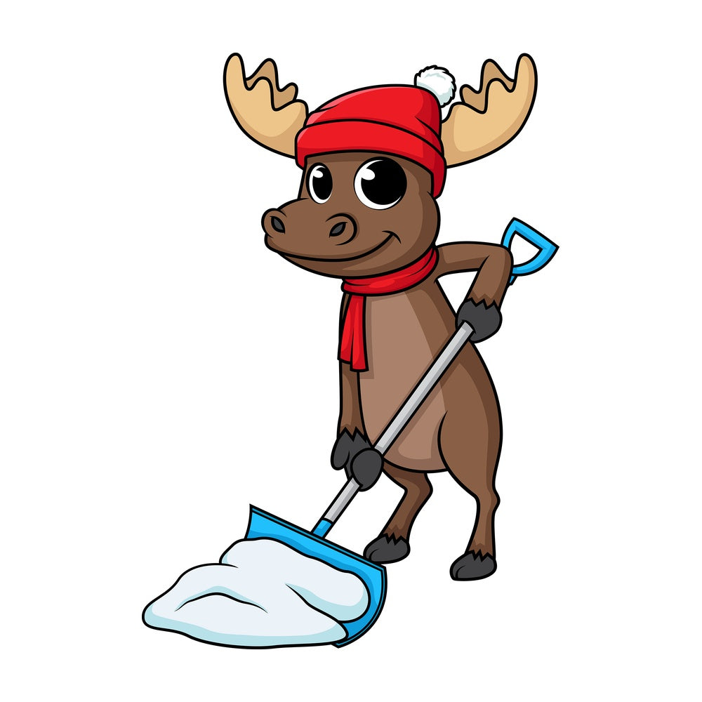 Moose shoveling snow. PNG - JPG and vector EPS (infinitely scalable).