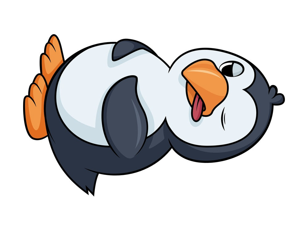 Penguin playing dead cartoon. PNG - JPG and vector EPS (infinitely scalable).