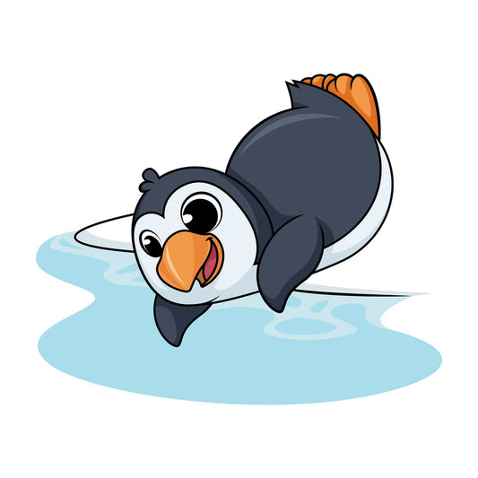 Penguin diving into water cartoon. PNG - JPG and vector EPS (infinitely scalable).