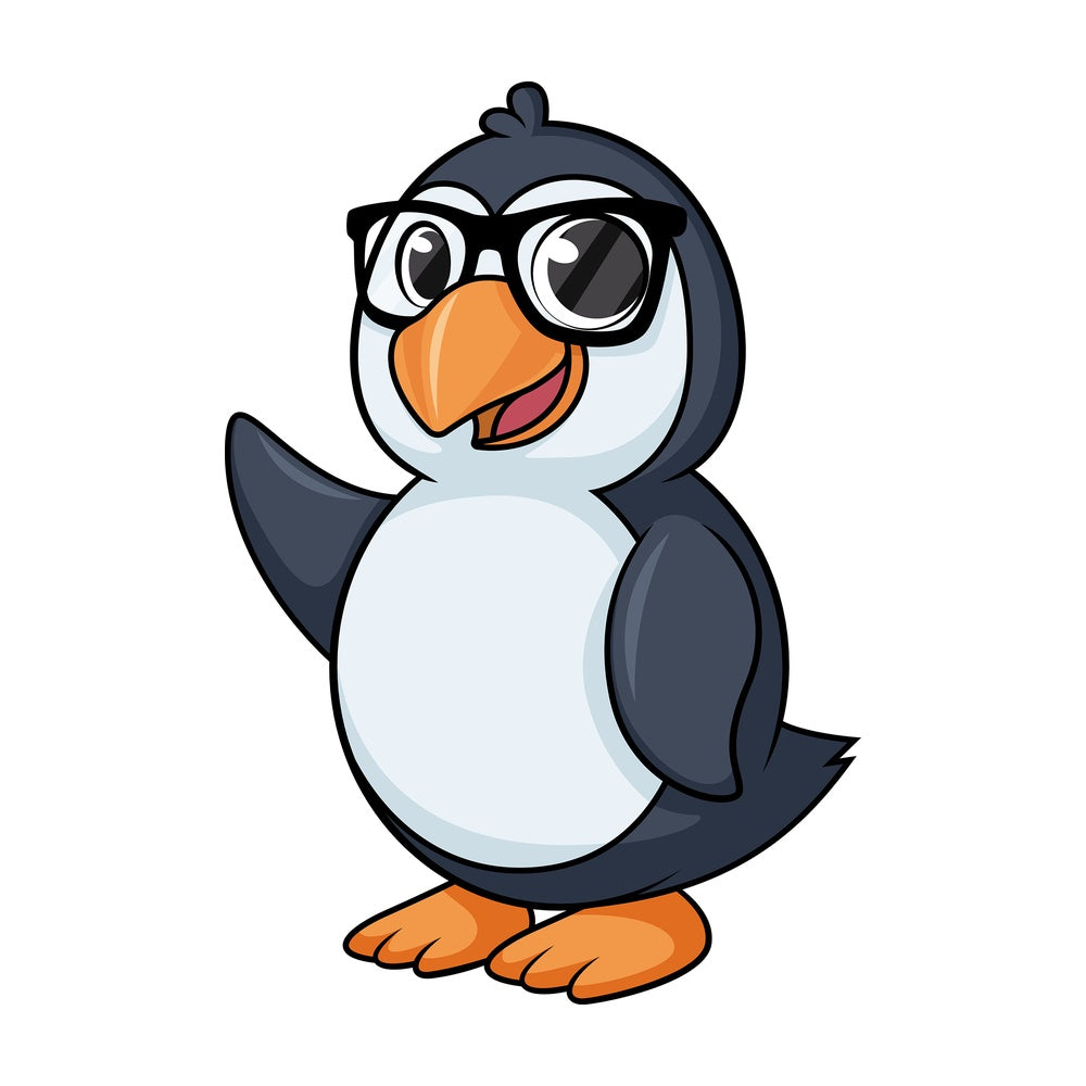 Penguin with glasses cartoon. PNG - JPG and vector EPS (infinitely scalable).