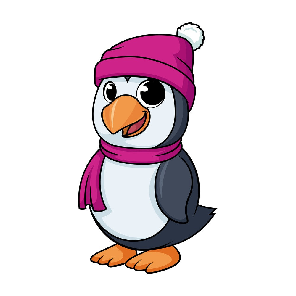 Penguin dressed up for winter cartoon. PNG - JPG and vector EPS (infinitely scalable).