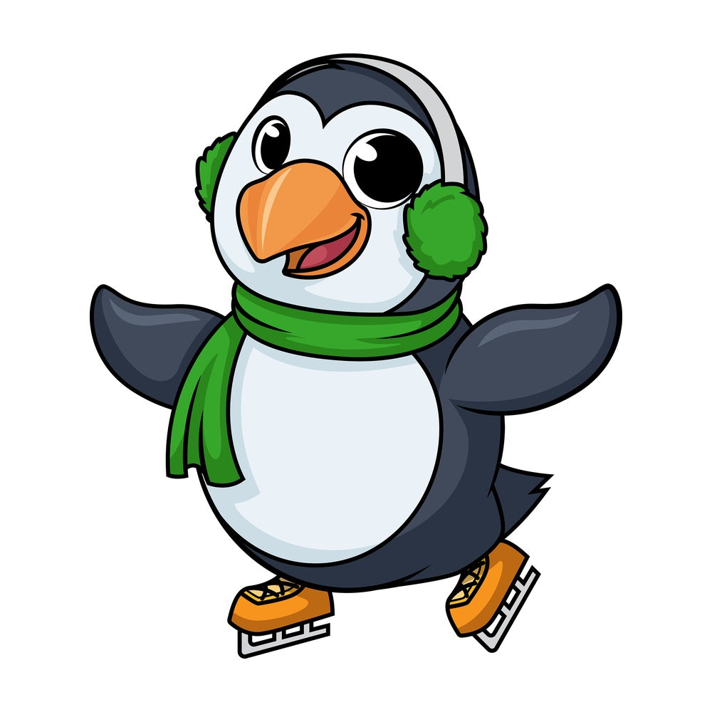Penguin ice skating cartoon. PNG - JPG and vector EPS (infinitely scalable).