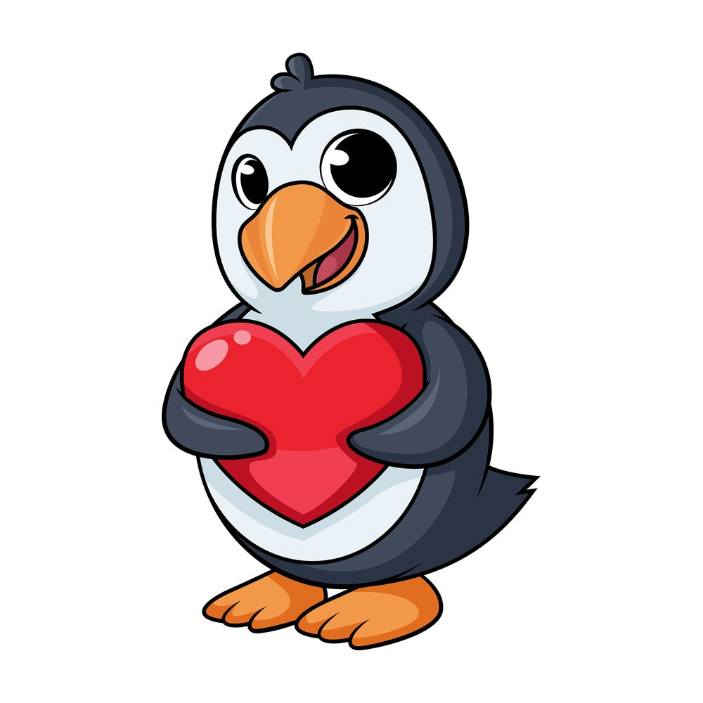 Penguin holding heart cartoon. PNG - JPG and vector EPS (infinitely scalable).