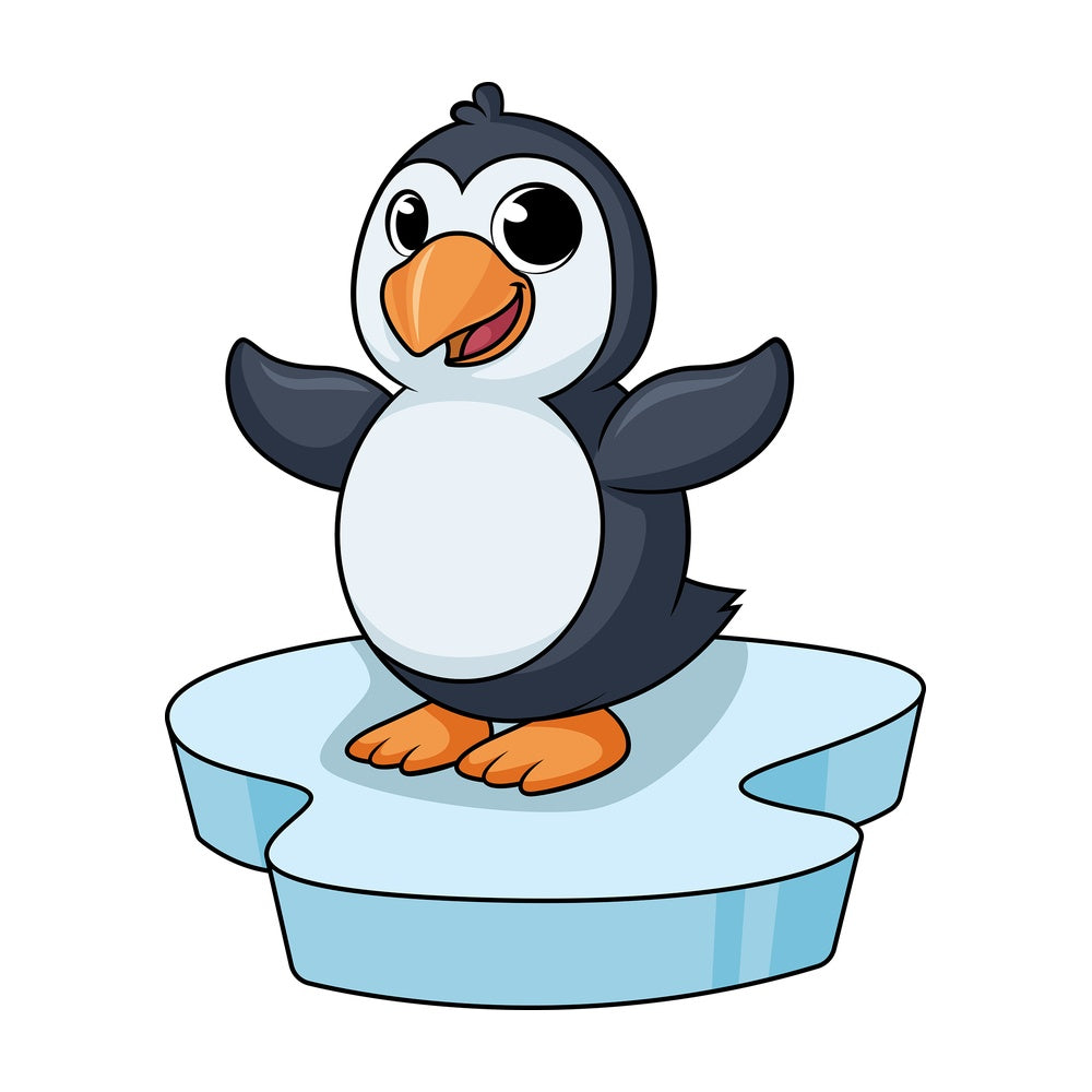 Penguin on iceberg cartoon. PNG - JPG and vector EPS (infinitely scalable).