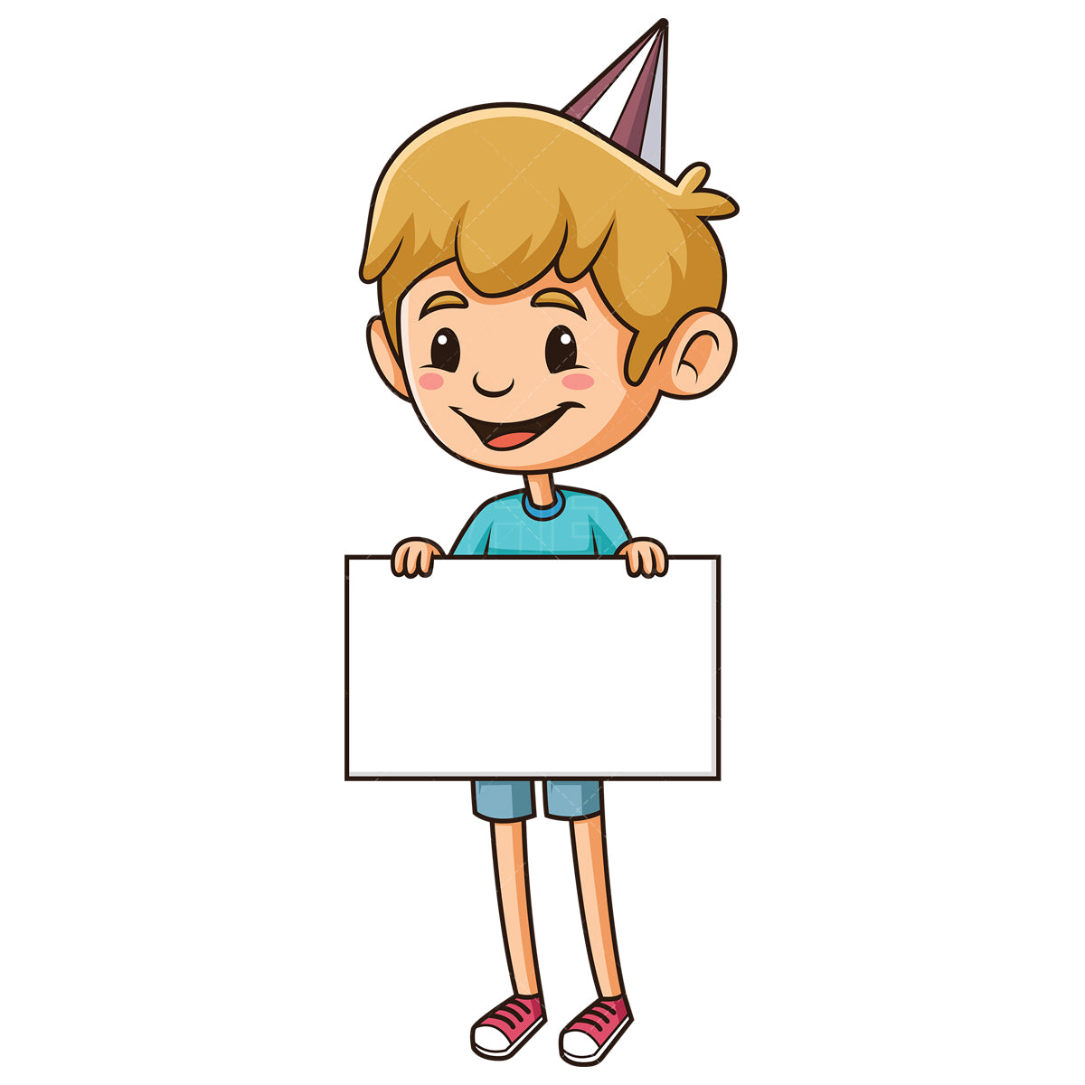 Royalty-free stock vector illustration of a birthday boy with blank sign.