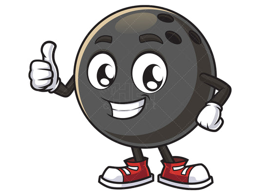 Royalty-free stock vector illustration of a bowling ball mascot thumbs up.