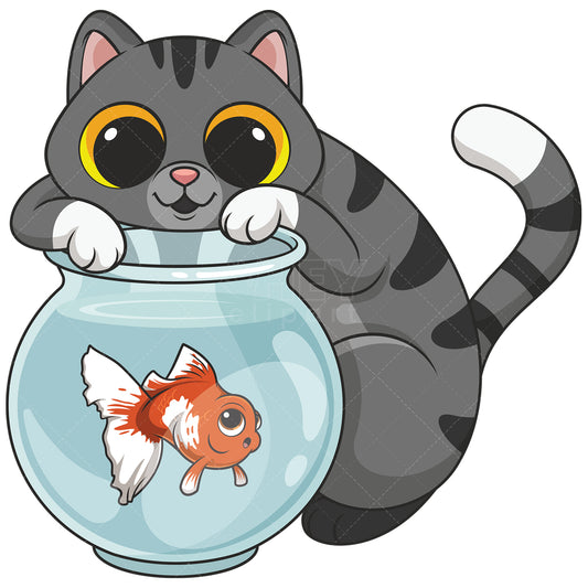 Royalty-free stock vector illustration of a cat with fish tank.