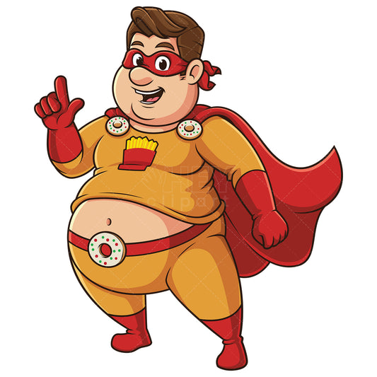 Royalty-free stock vector illustration of a chubby superhero talking.