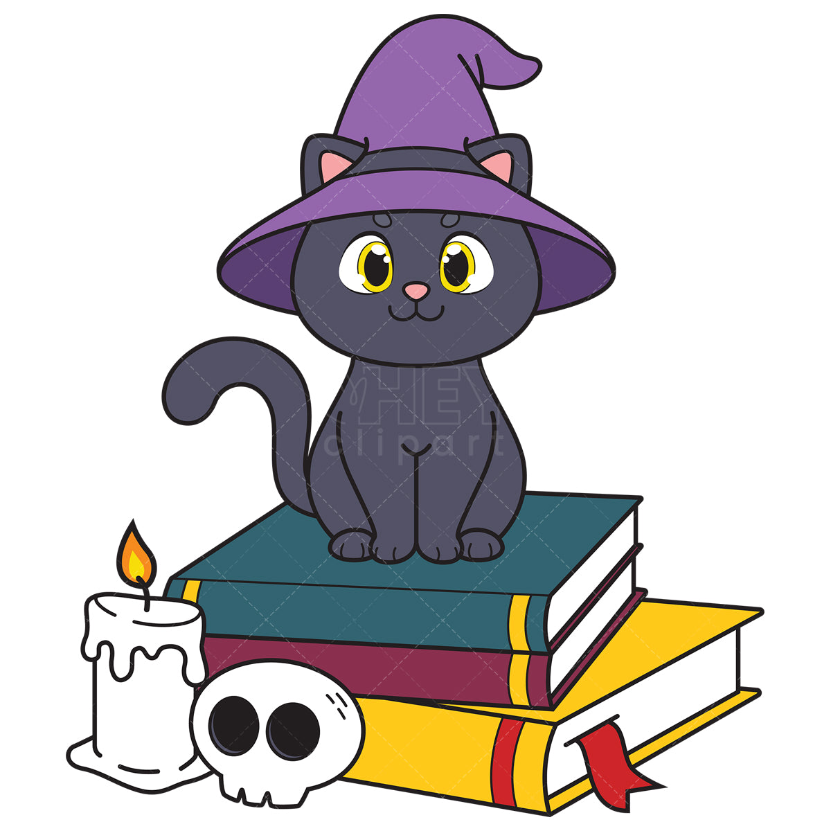 Royalty-free vector illustration of a cute witch cat.