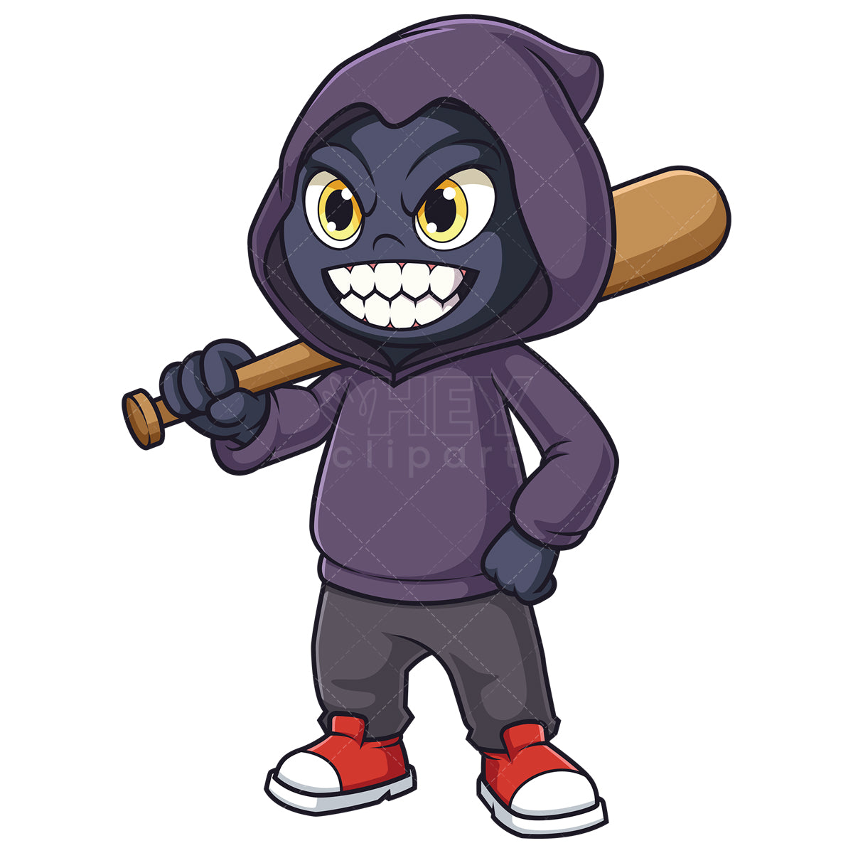 Royalty-free stock vector illustration of an evil humanoid holding wooden bat.