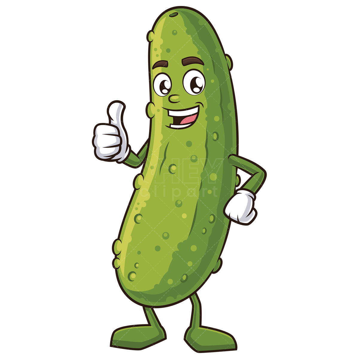 Royalty-free stock vector illustration of a excited pickle thumbs up.