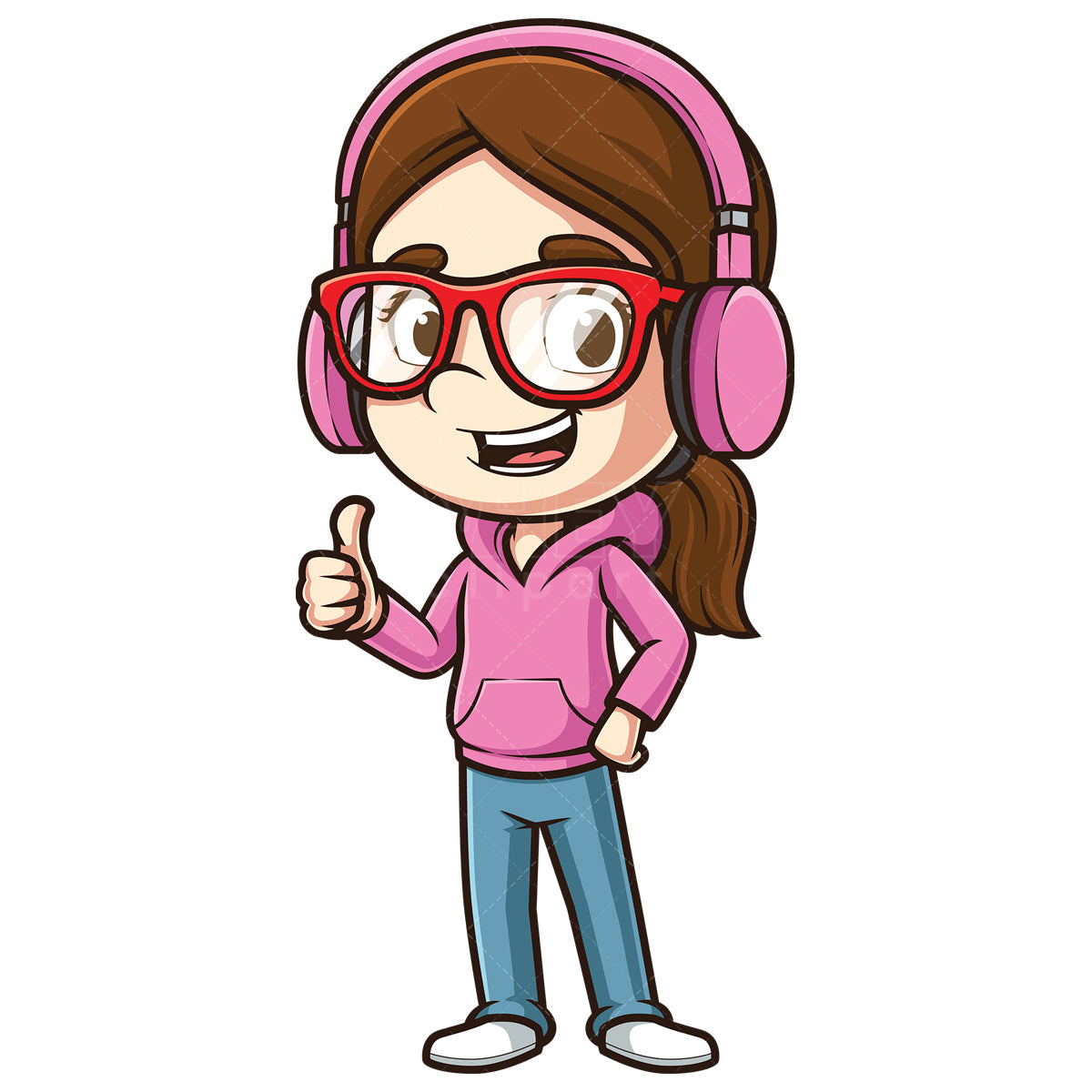 Royalty-free stock vector illustration of a female gamer thumbs up.