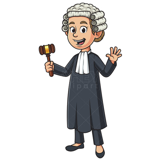 Royalty-free stock vector illustration of a female judge waving excitedly.