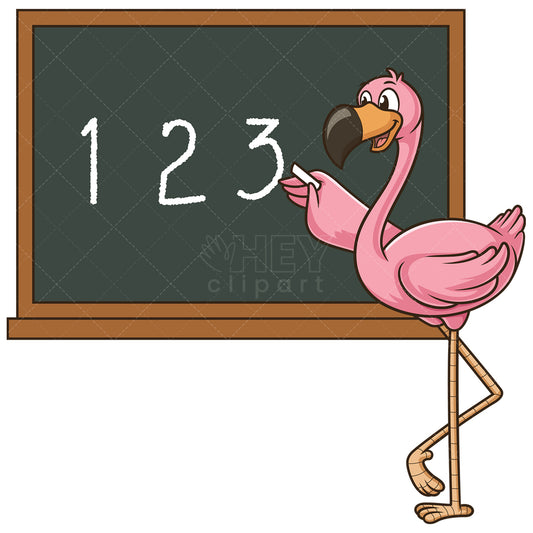 Royalty-free stock vector illustration of a flamingo doing math.