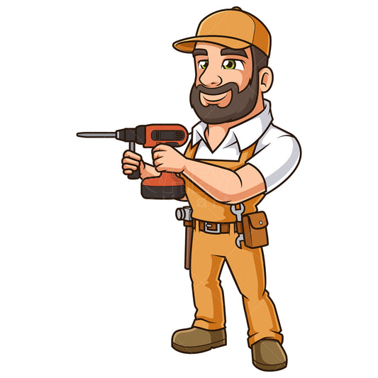 Royalty-free stock vector illustration of a handyman drilling.