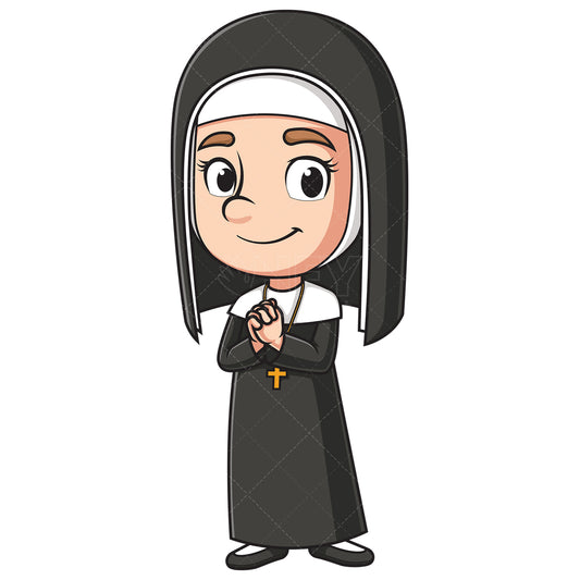 Royalty-free stock vector illustration of a happy catholic nun.