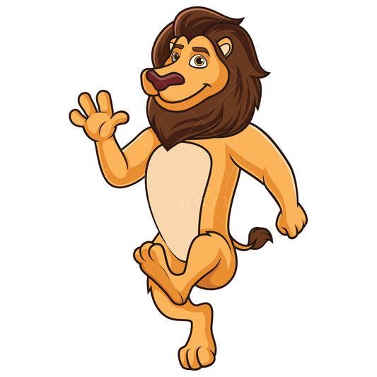 Royalty-free stock vector illustration of a happy lion skipping.