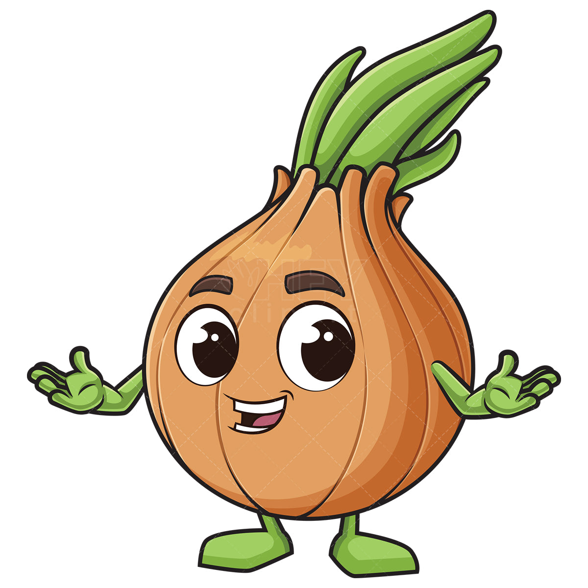 Royalty-free stock vector illustration of a happy onion mascot.