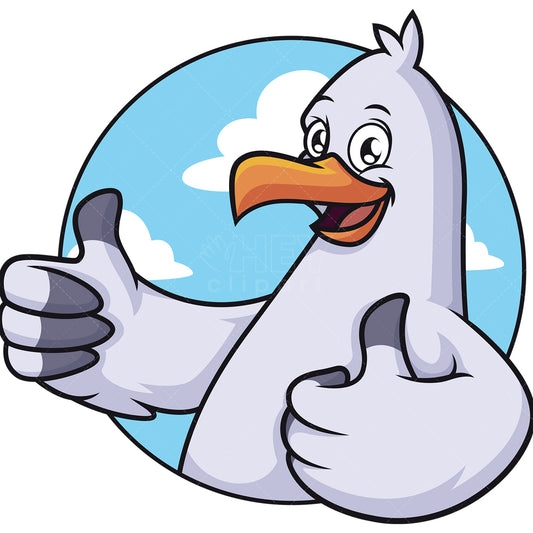 Royalty-free stock vector illustration of a happy seagull thumbs up.