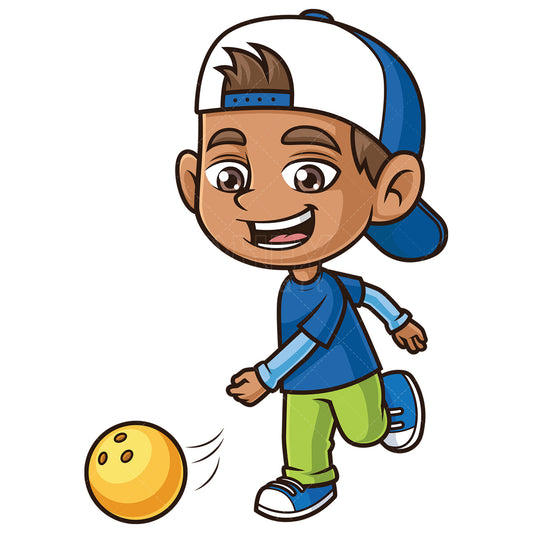 Royalty-free stock vector illustration of a hispanic boy bowling.