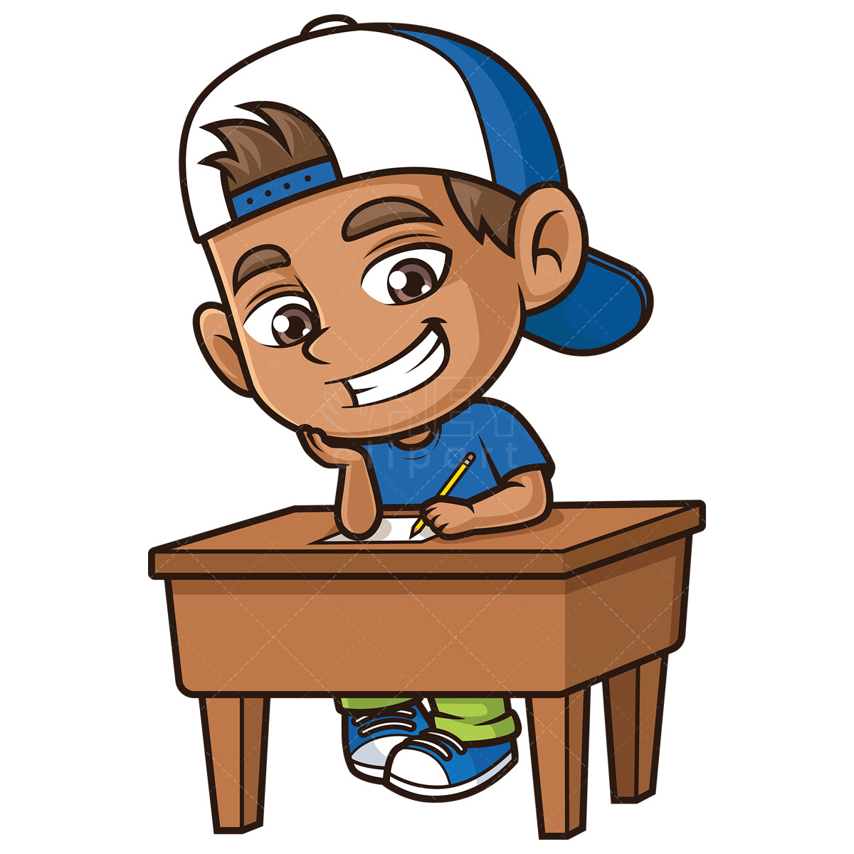 Royalty-free stock vector illustration of a hispanic boy doing homework.