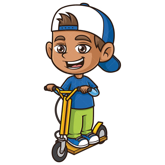 Royalty-free stock vector illustration of a hispanic boy riding electric scooter.