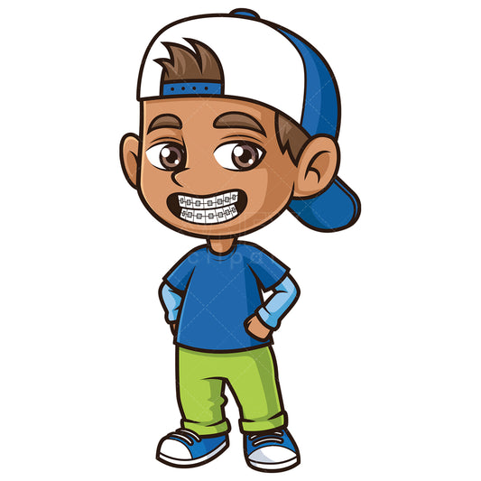 Royalty-free stock vector illustration of a hispanic boy wearing braces.